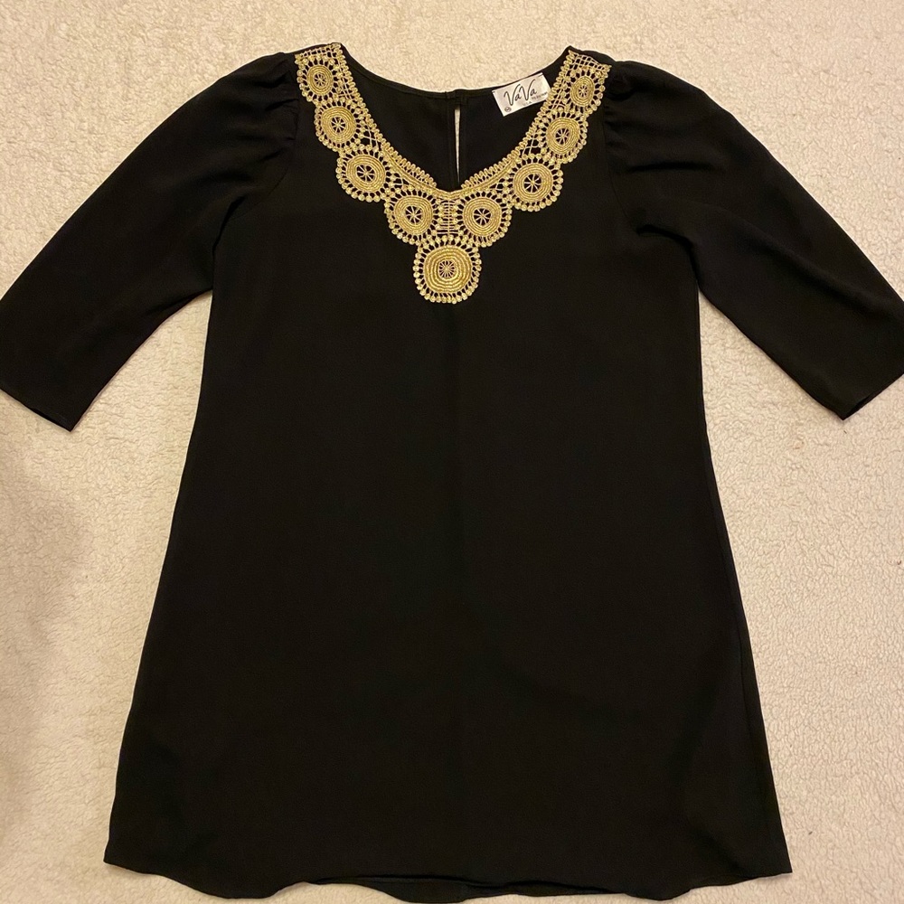 Black VaVa Dress with Gold Detail